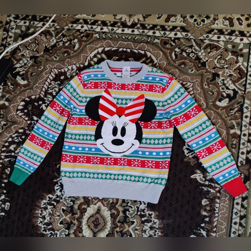2018 Limited Edition Minnie Mouse Rainbow Striped Holiday Christmas Sweater